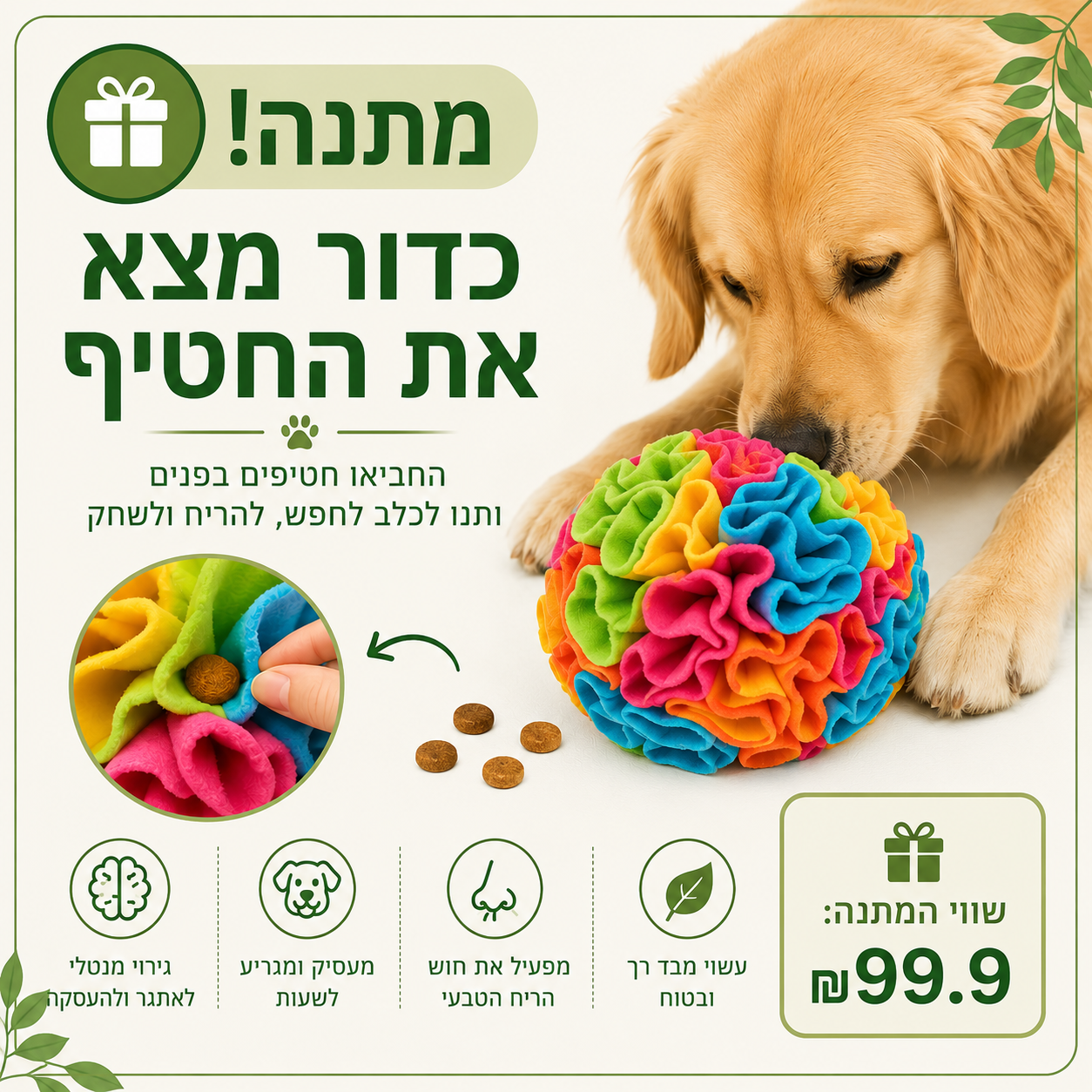 כדור מצא את החטיף-החביאו חטיפים ותנו לכלב לחפש שעות! במתנה🎁